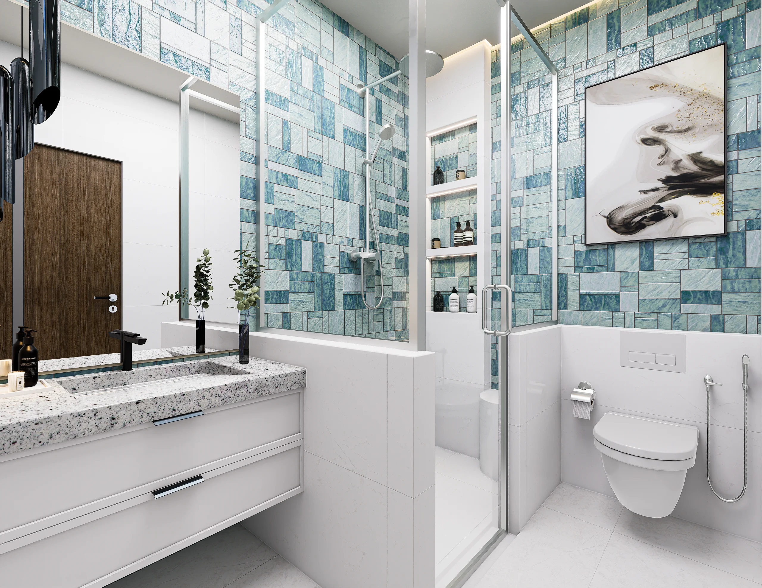 Coastal Mosaic Bathroom, Bathrooms production work by Outframe Arc