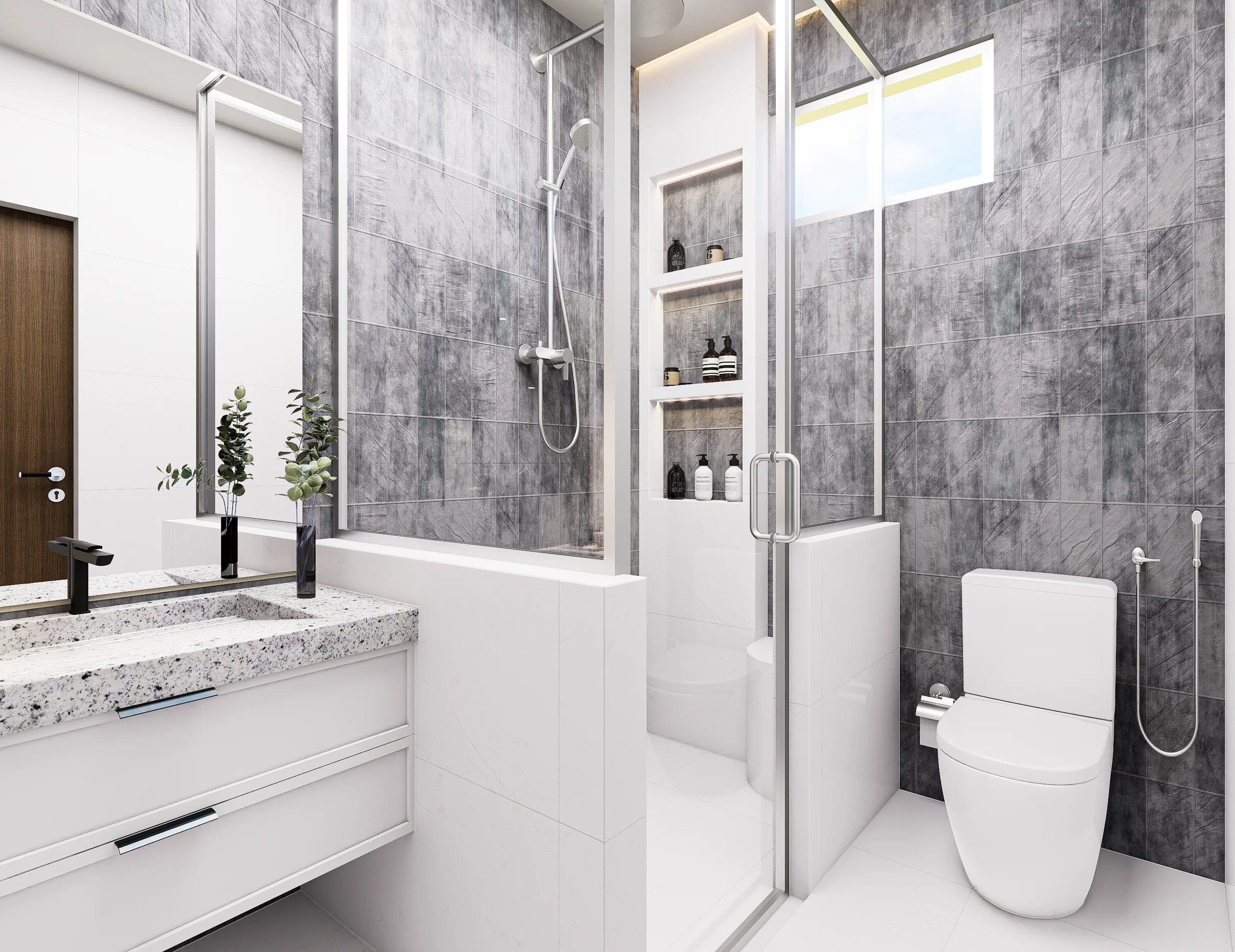 Contemporary Granite Bathroom, Bathrooms production work by Outframe Arc