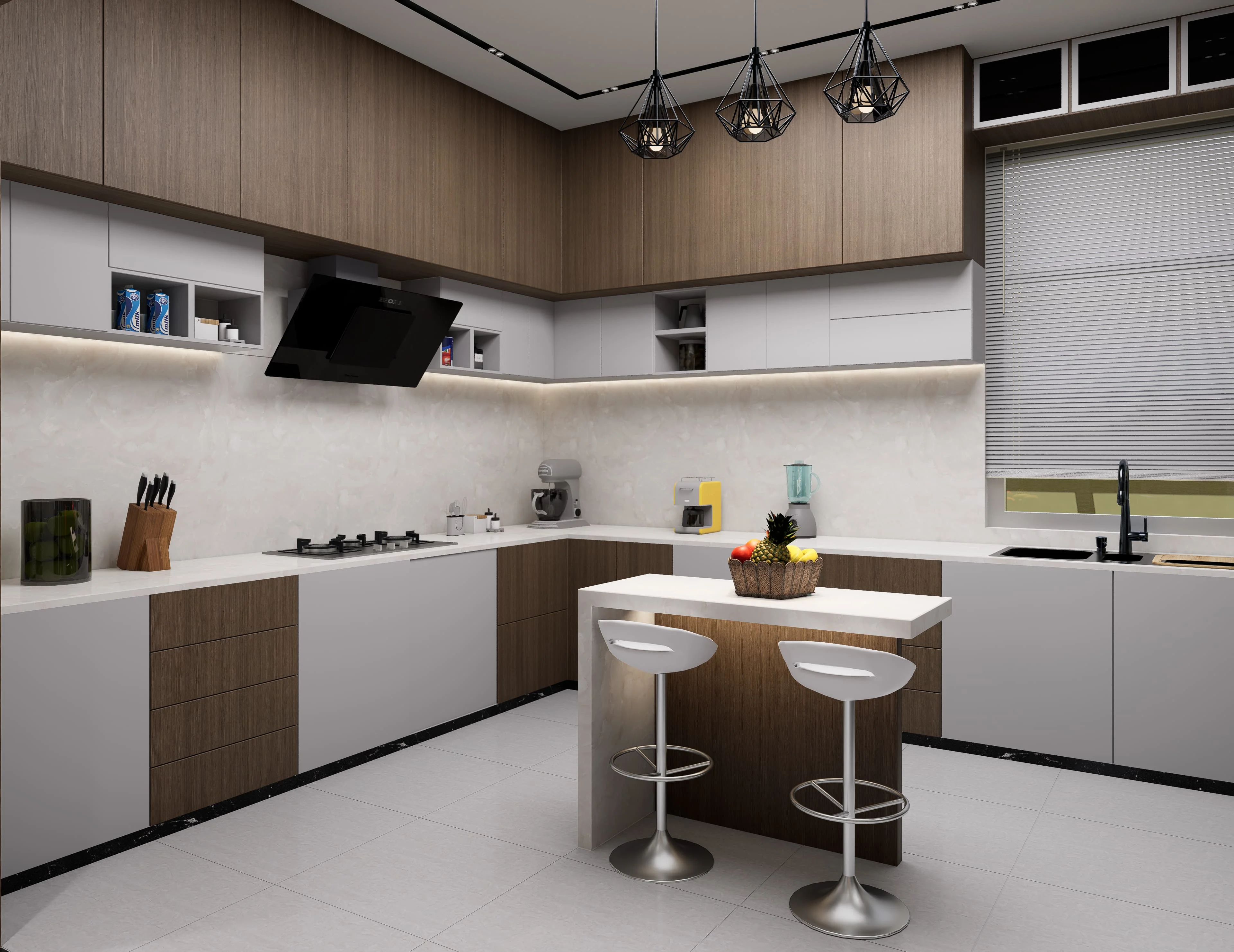 Two-Tone Kitchen with Island, Kitchens production work by Outframe Arc